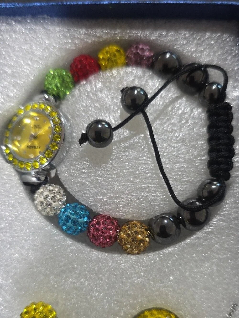 Strada Multicolor Crystal Bead Bracelet Watch Set with Yellow Accents